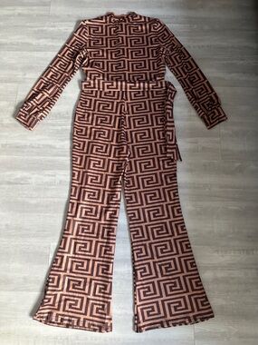Geometric Print Wide-Leg Jumpsuit in Copper & Black
